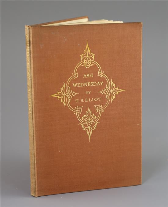 Eliot, T.S. - Ash-Wednesday, 1st trade edition, 8vo, brown cloth, Faber and Faber, London